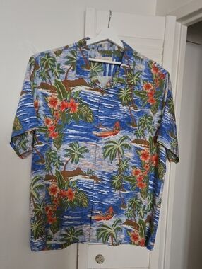 Tommy Bahama Blue Tropical Floral Palm Button-Down Shirt Size XXXL Short Sleeve